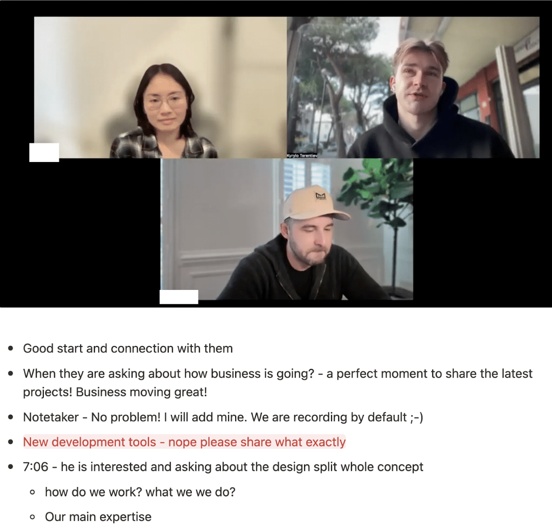 Example of a Call Review from the Sales team